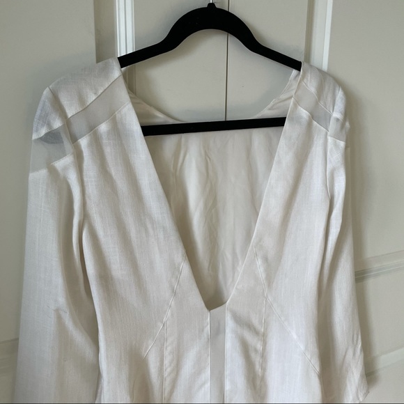 Finders Keepers Turning Tables Long Sleeve Deep V Back White Mini Dress - Picture 13 of 15